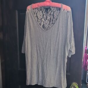 Lane Bryant Gray Lace Accent Blouse